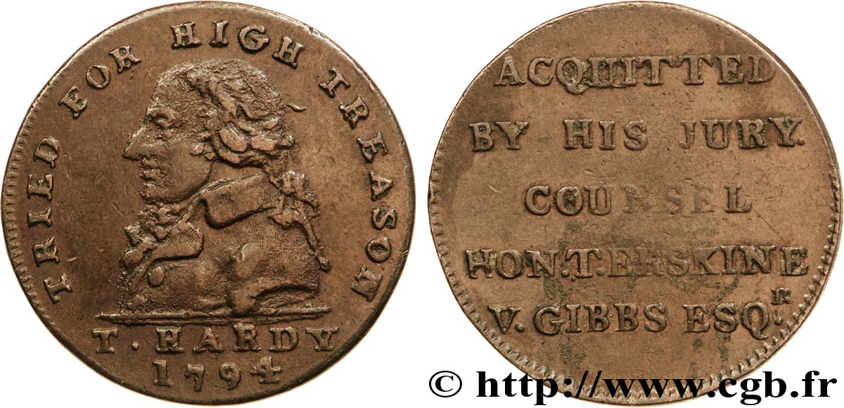 BRITISH TOKENS 1/2 Penny Londres (Middlesex) T. Hardy / Erskine et Gibbs 1794  XF 