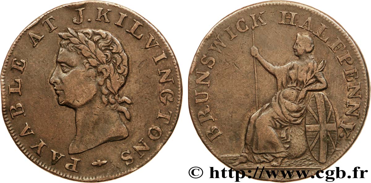 BRITISH TOKENS OR JETTONS 1/2 Penny Londres John Kilvingston 1795  VF 