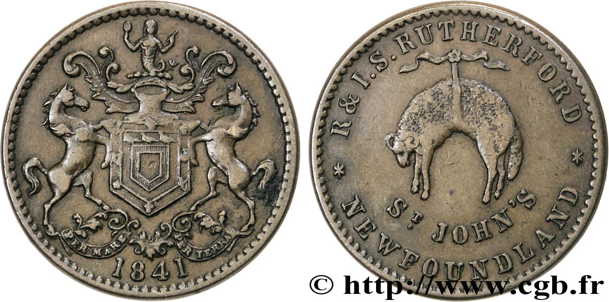 NEWFOUNDLAND 1/2 Penny armes / R. & I.S. Rutherford - St John’s 1841 Heaton AU 