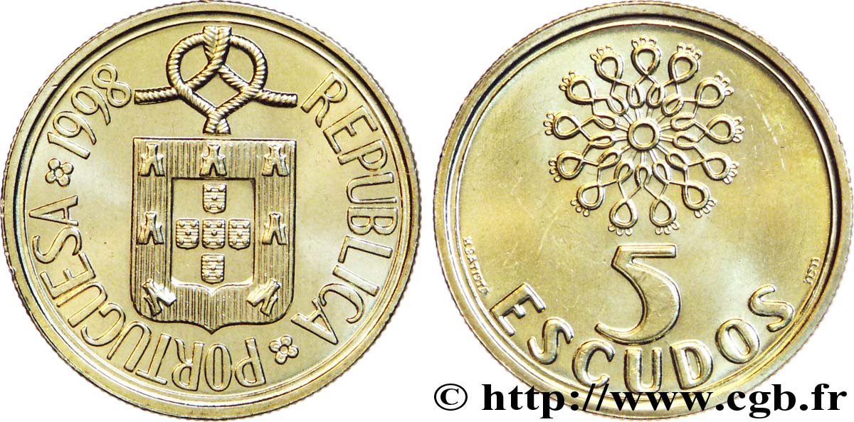 PORTUGAL 5 Escudos emblème 1998  SC 