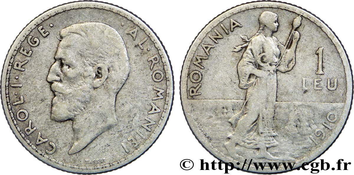 RUMANIA 1 Leu Charles Ier / paysanne 1910  BC 
