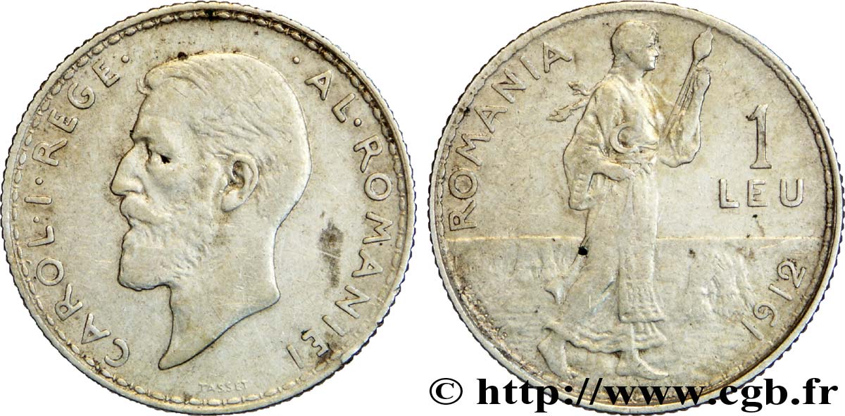 RUMANIA 1 Leu Charles Ier / paysanne 1912  BC 