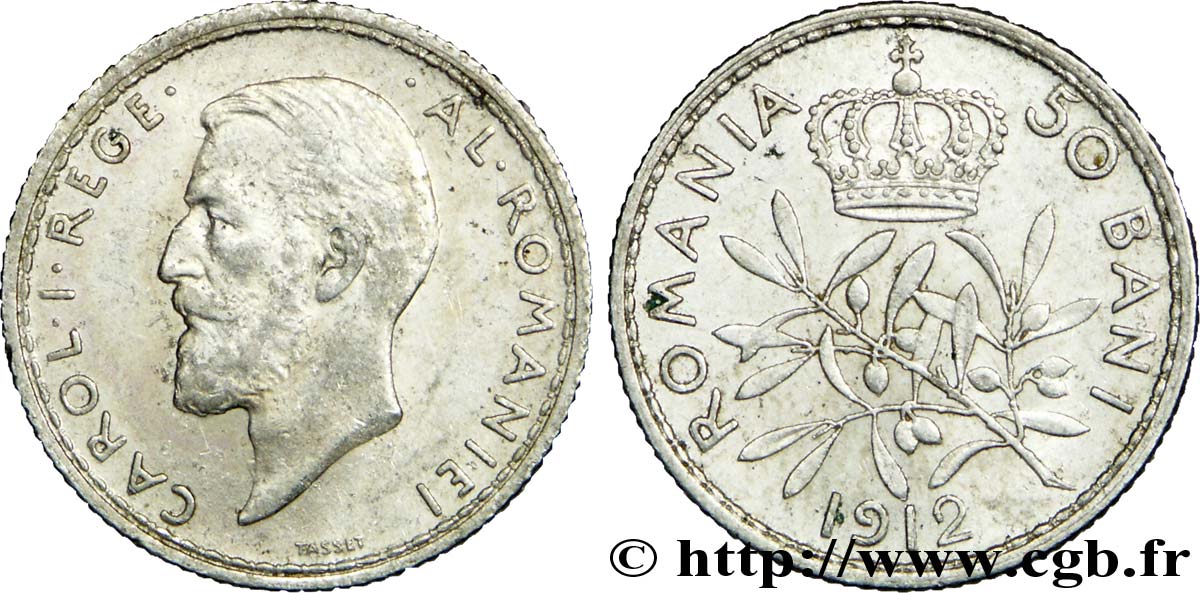 ROMANIA 50 Bani Charles Ier 1912  SPL 