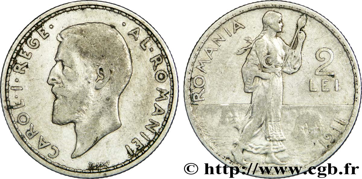 ROMANIA 2 Lei Charles Ier / paysanne 1911  MB 
