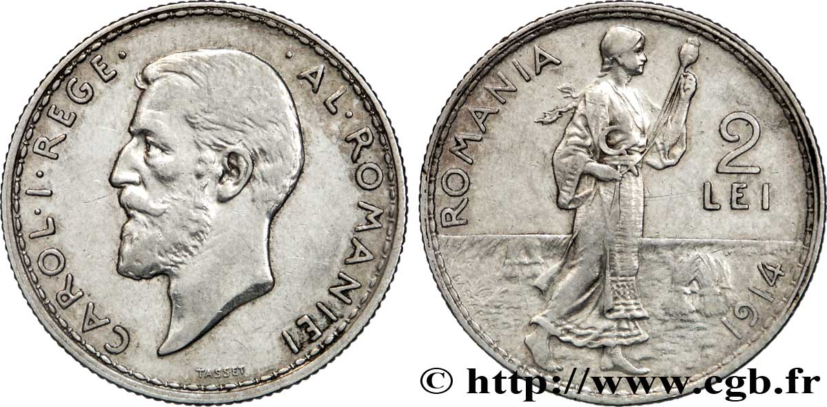 ROMANIA 2 Lei Charles Ier / paysanne 1914  BB 