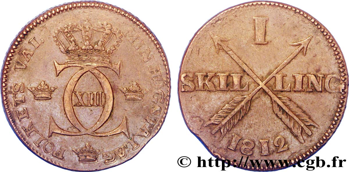 SWEDEN 1 Skilling monograme Charles XIII 1812  XF 