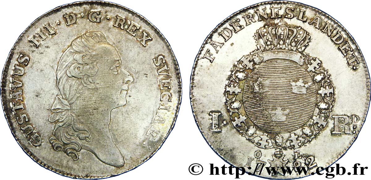 SVEZIA 1 Riksdaler Gustave III / écu rond de Suède 1782 Stockholm q.SPL 