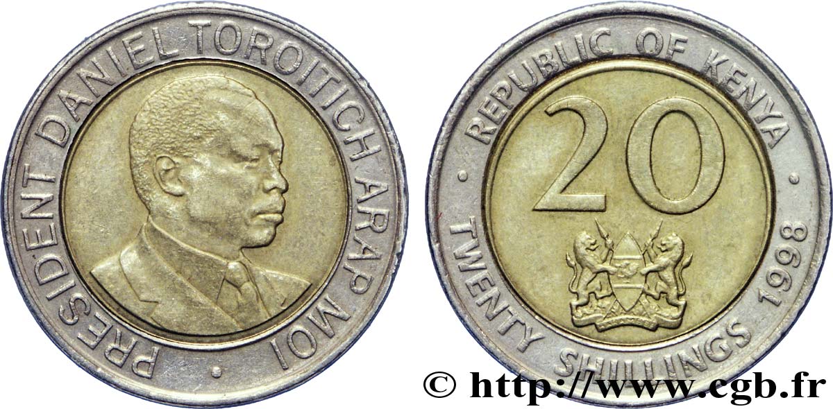 KENIA 20 Shillings Président Daniel Arap Moi 1998  VZ 