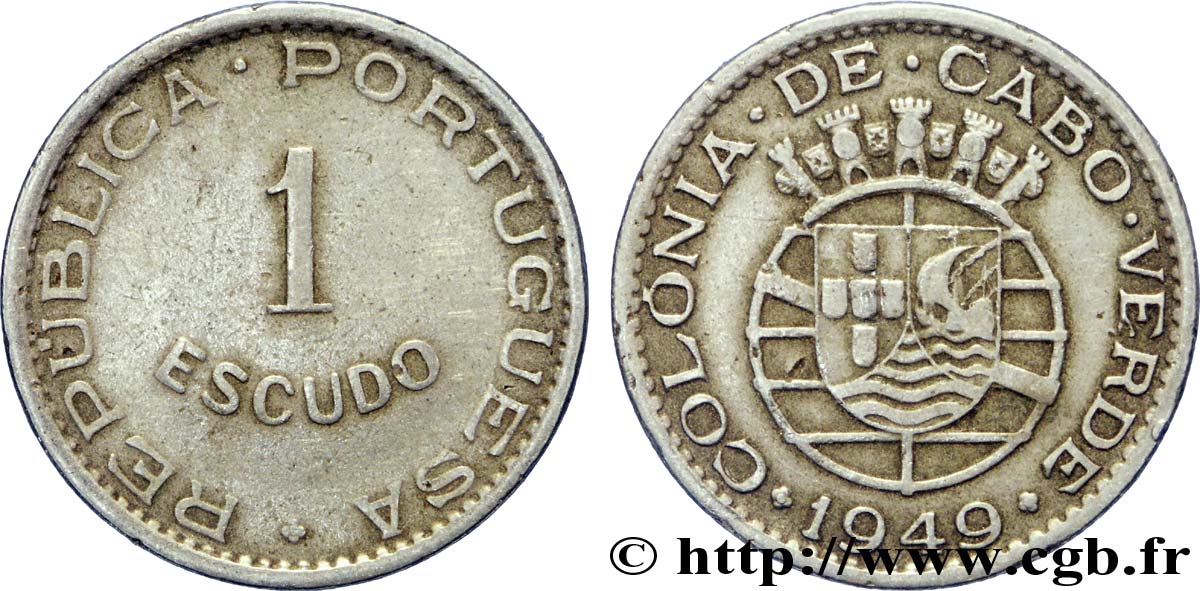CABO VERDE 1 Escudo monnayage colonial portugais 1949  MBC 