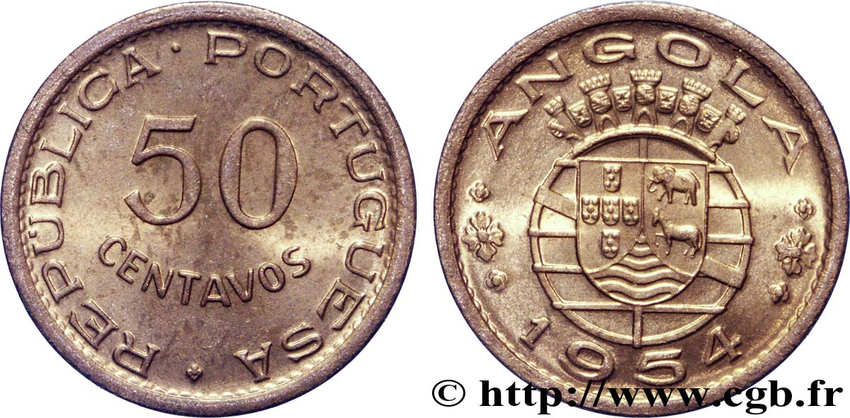 ANGOLA 50 Centavos monnayage colonial Portugais 1954  VZ 