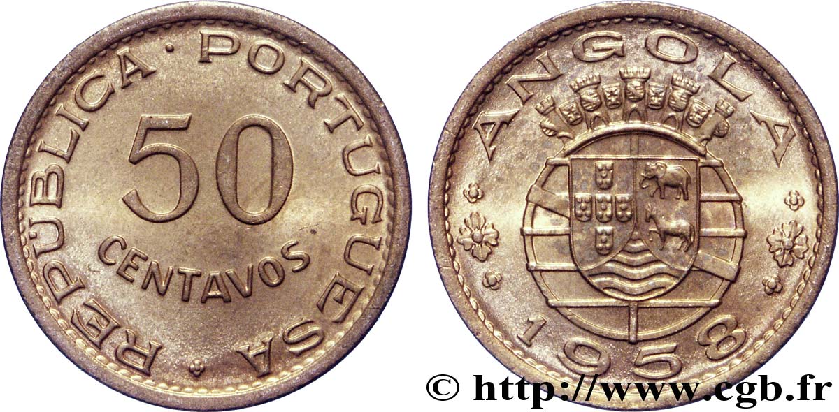 ANGOLA 50 Centavos monnayage colonial Portugais 1958  VZ 