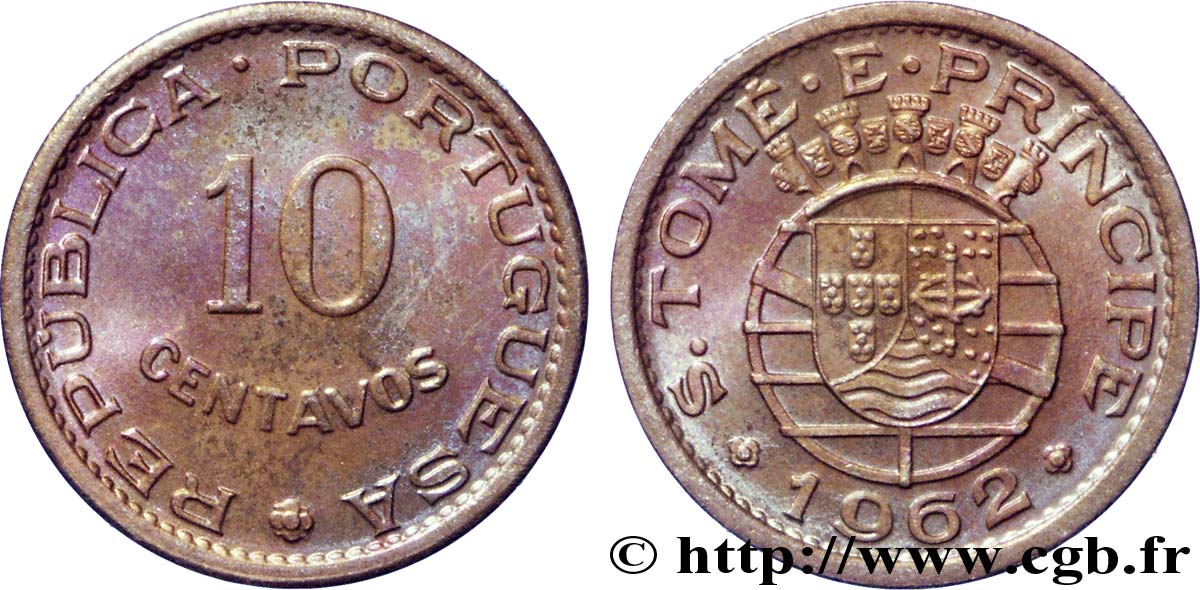 SAO TOME E PRINCIPE 10 Centavos colonie portugaise 1962  AU 