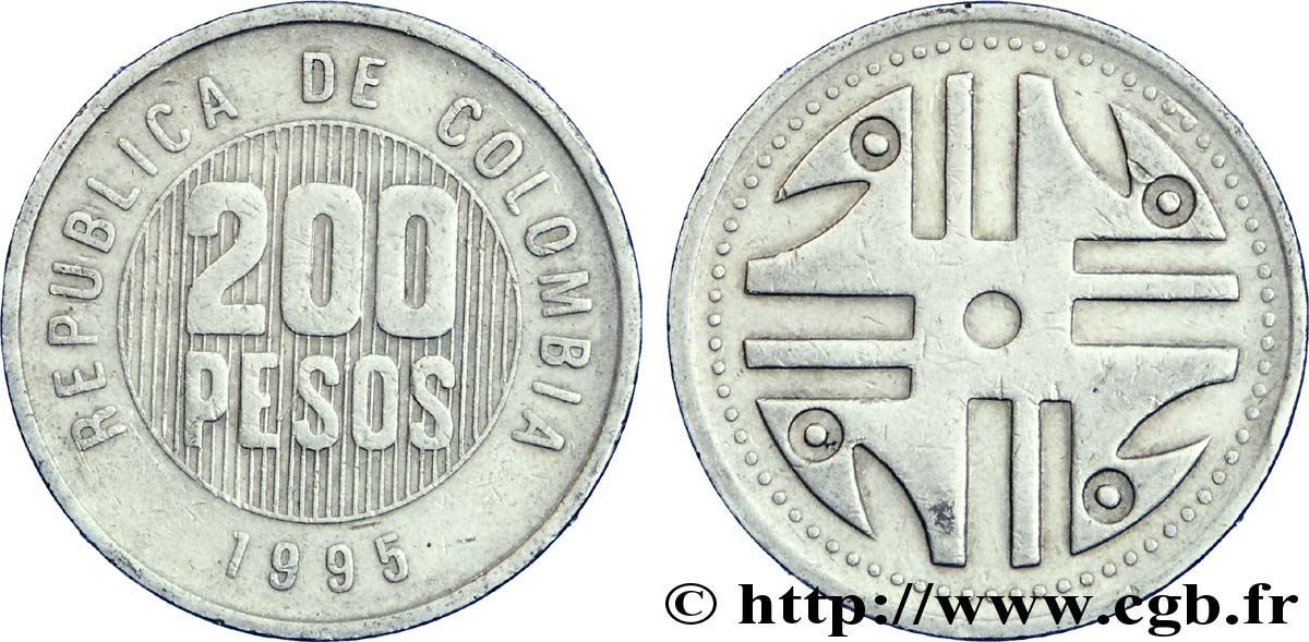 COLOMBIA 200 Pesos art Quimbaya 1995  BB 