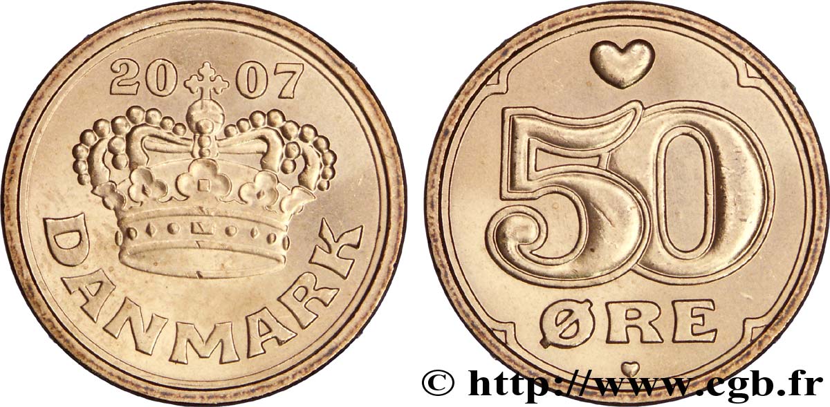 DENMARK 50 Ore couronne 2007 Copenhague MS 