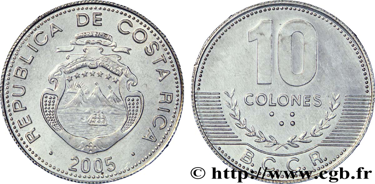 COSTA RICA 10 Colones emblème, émission du Banco Central de Costa Rica (BCCR) 2005  MS 