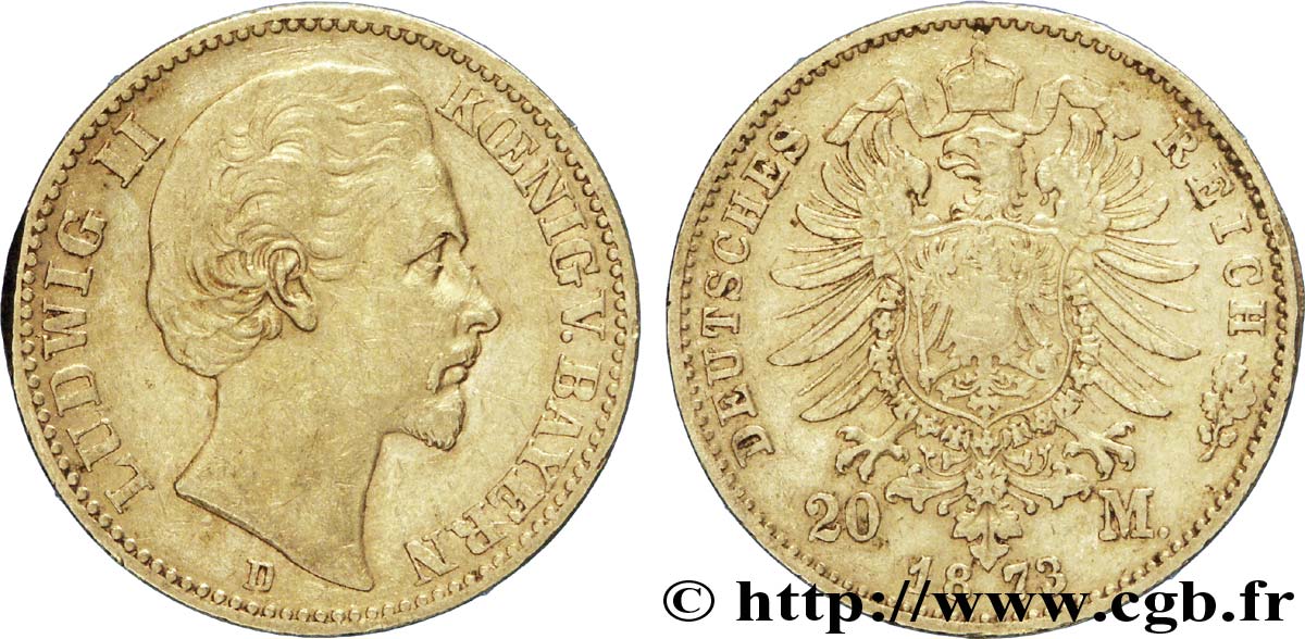 GERMANY - BAVARIA 20 Mark Louis II / aigle 1873 Munich - D AU 