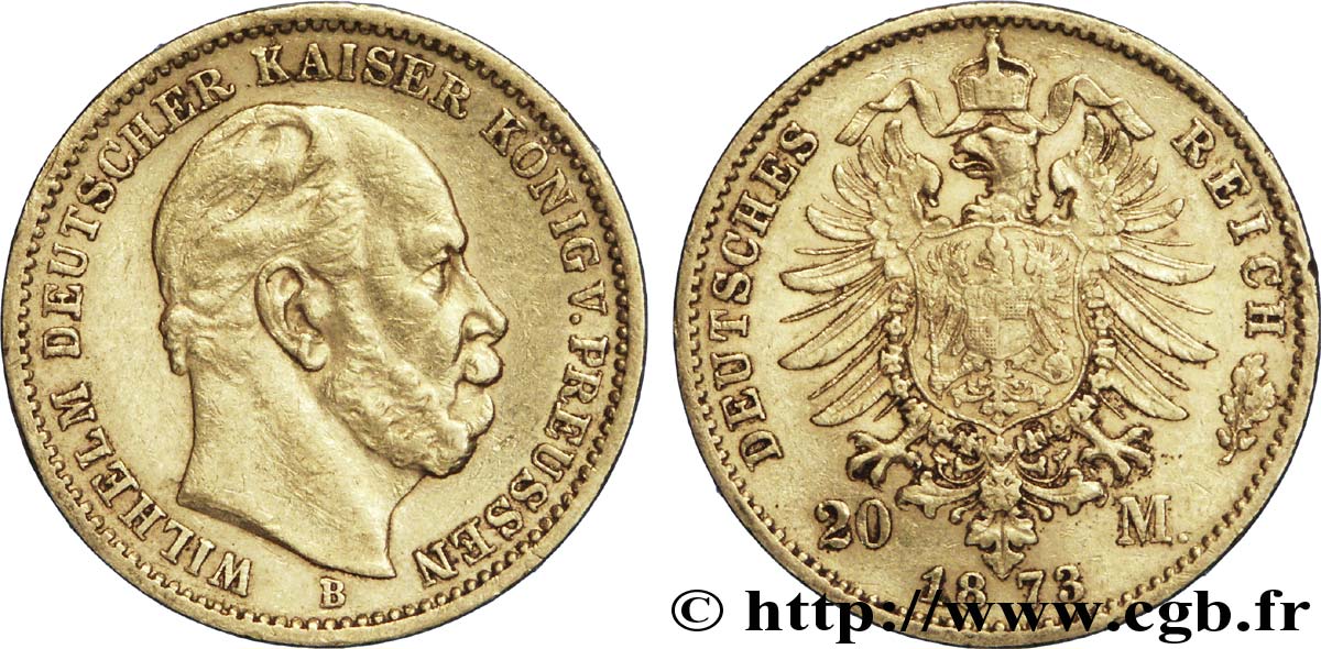 GERMANIA - PRUSSIA 20 Mark Guillaume Ier, 1e type 1873 Hanovre q.SPL 