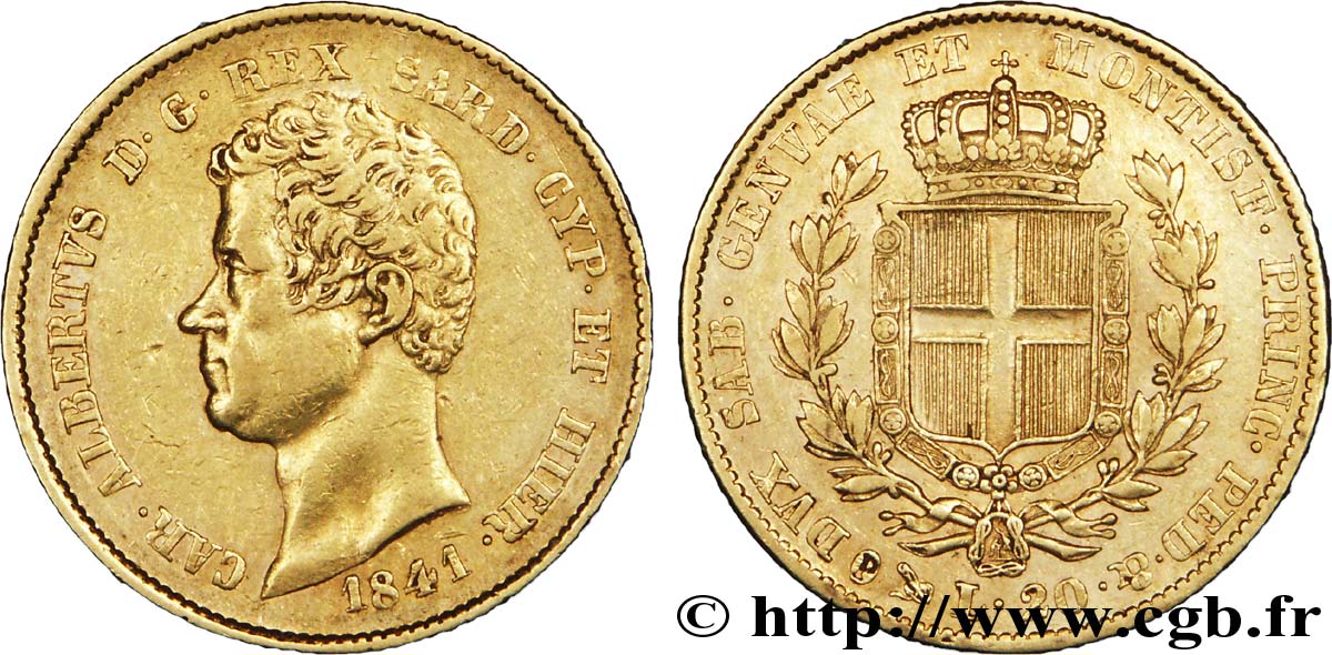 ITALY - KINGDOM OF SARDINIA 20 Lire Charles-Albert roi de Sardaigne 1841 Gênes XF 