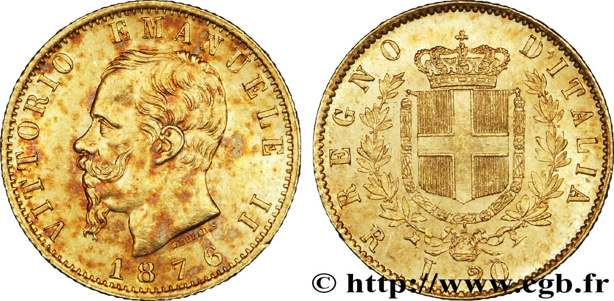 ITALIA 20 Lire Victor Emmanuel II 1876 Rome EBC 