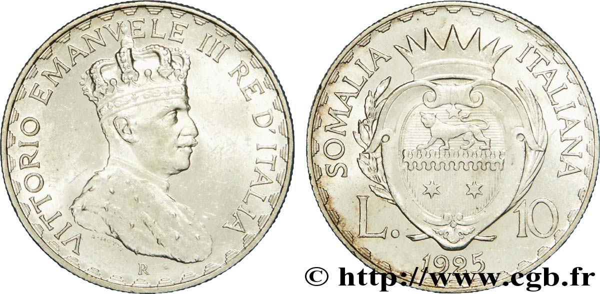 ITALIAN SOMALILAND 10 Lire Victor-Emmanuel III 1925 Rome - R AU 