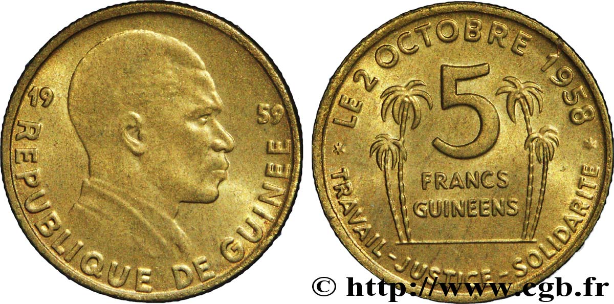 GUINEA 5 Francs président Ahmed Sekou Touré 1959  MS 