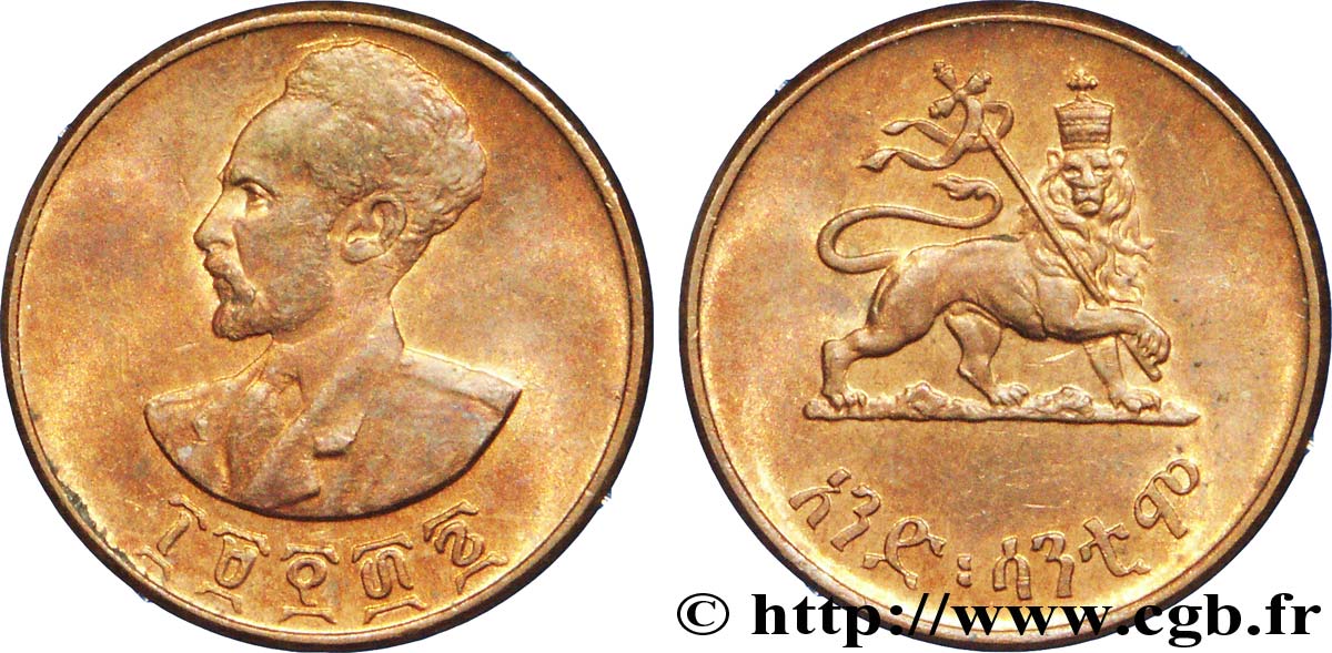 ETHIOPIA 1 Cent Haile Selassie/ lion éthiopien EE1936 1944  AU 