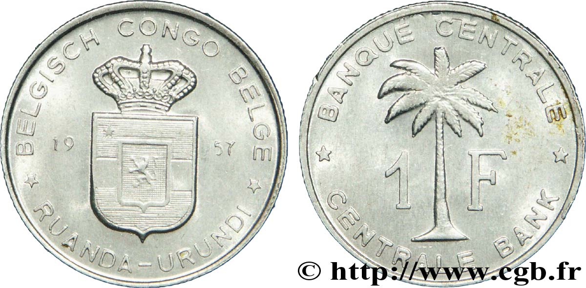 BELGISCH-KONGO 1 Franc Banque Centrale Congo Belge-Ruanda-Urundi 1957  VZ 