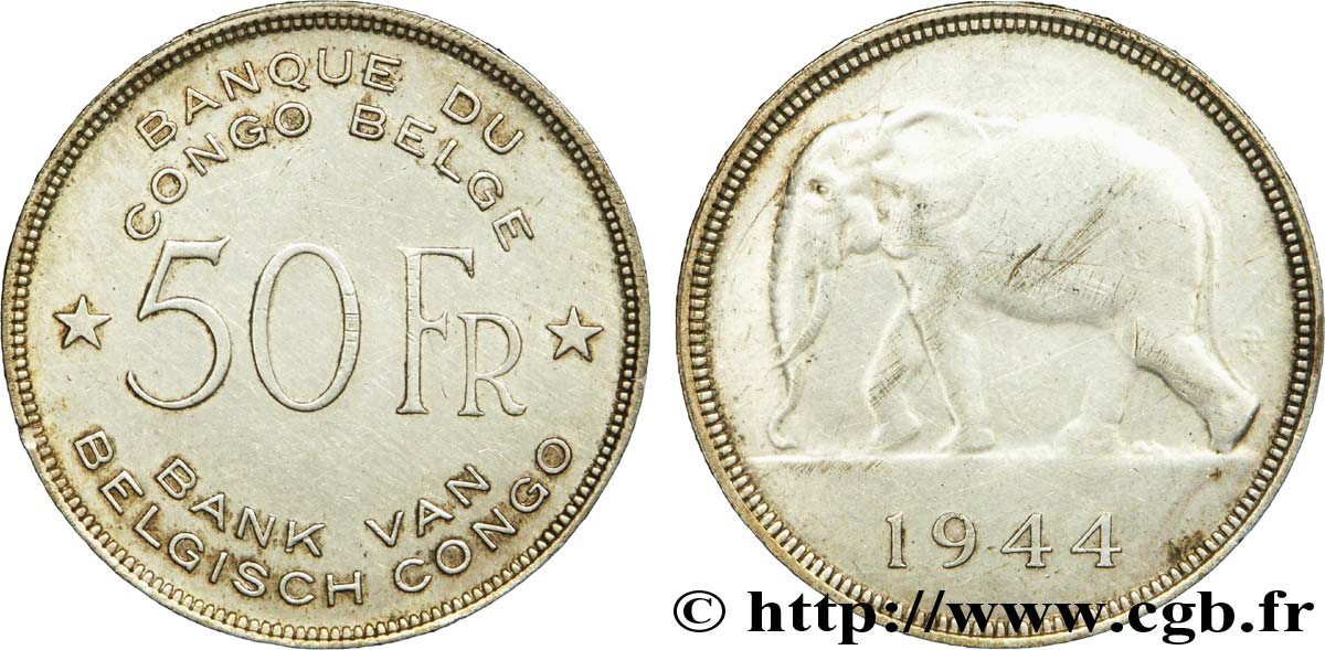 BELGIAN CONGO 50 Francs éléphant 1947  XF 