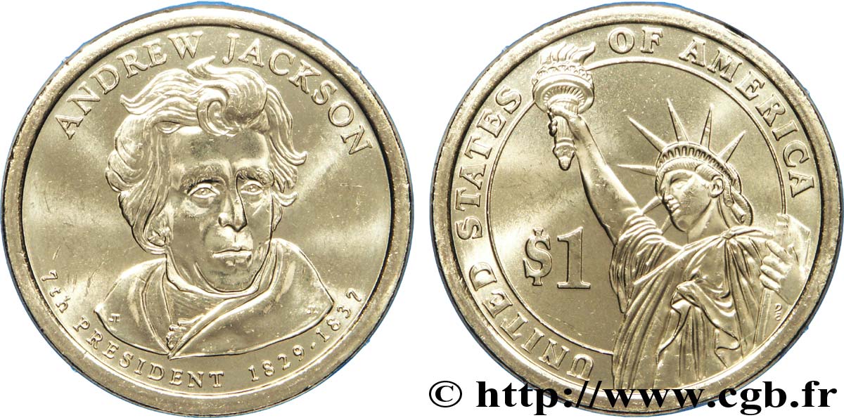 VEREINIGTE STAATEN VON AMERIKA 1 Dollar Présidentiel Andrew Jackson / statue de la liberté type tranche B 2008 Philadelphie - P fST 