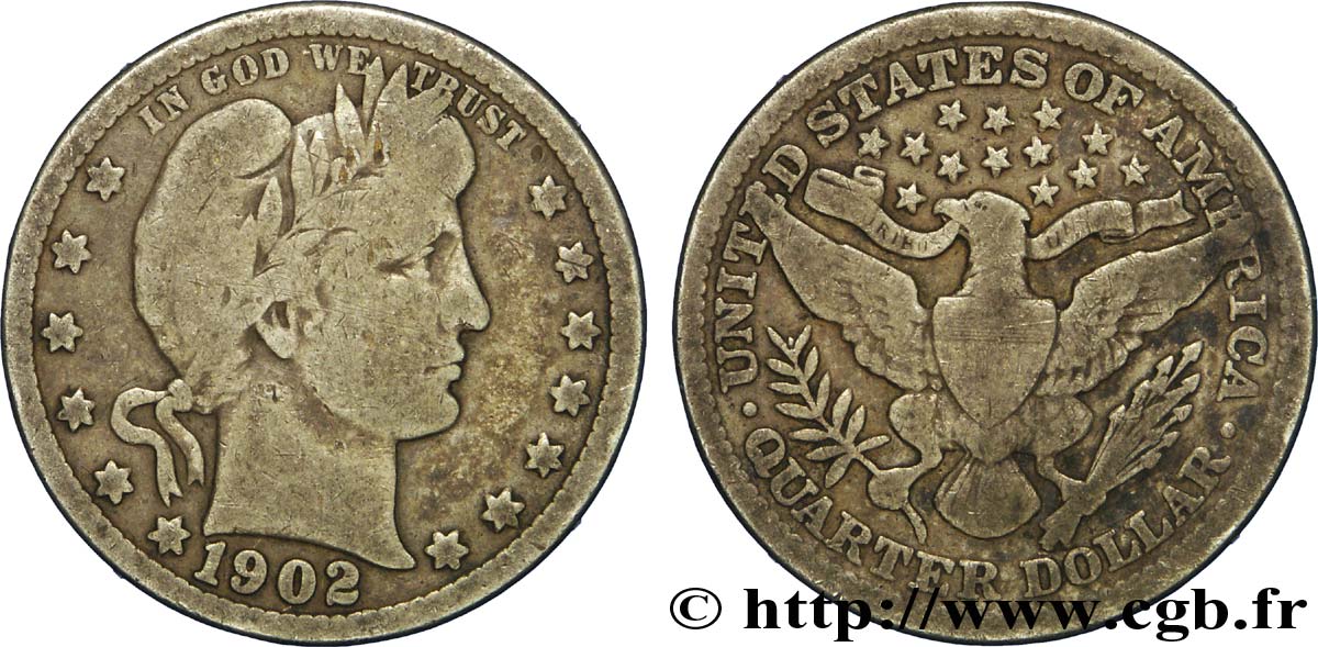 UNITED STATES OF AMERICA 1/4 Dollar Barber 1902 Philadelphie VF 