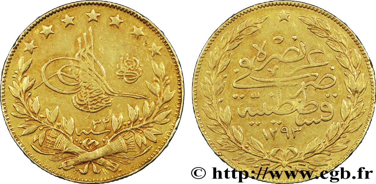 TURKEY 100 Kurush en or Sultan Abdülhamid II AH 1293, An 32 1906 Constantinople AU 