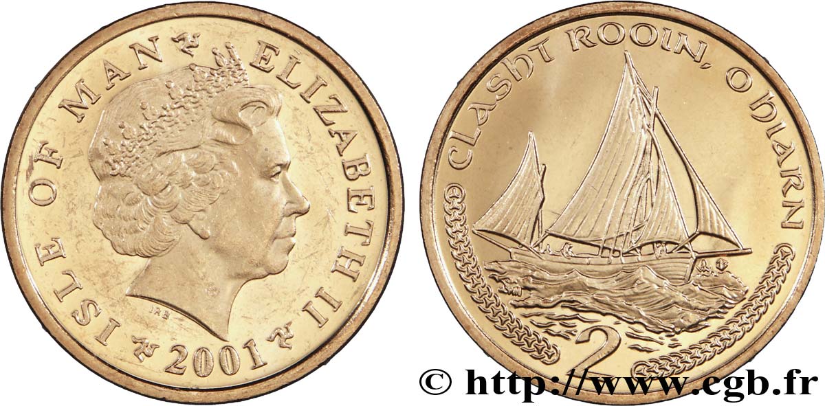 ISOLA DI MAN 2 Pence Elisabeth II / voilier 2001  MS 