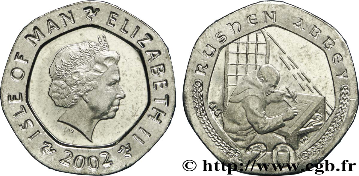ISLA DE MAN 20 Pence Elisabeth II / abbaye cistercienne de Rushen 2002  SC 
