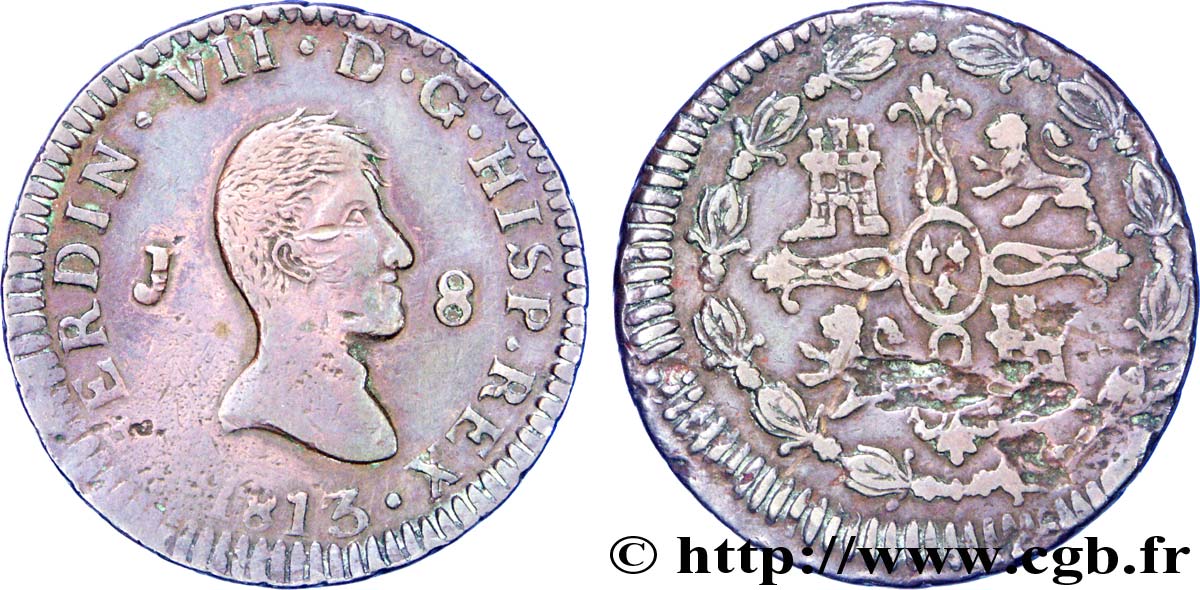 ESPAGNE 8 Maravedis Ferdinand VII 1813 Jubia TB 