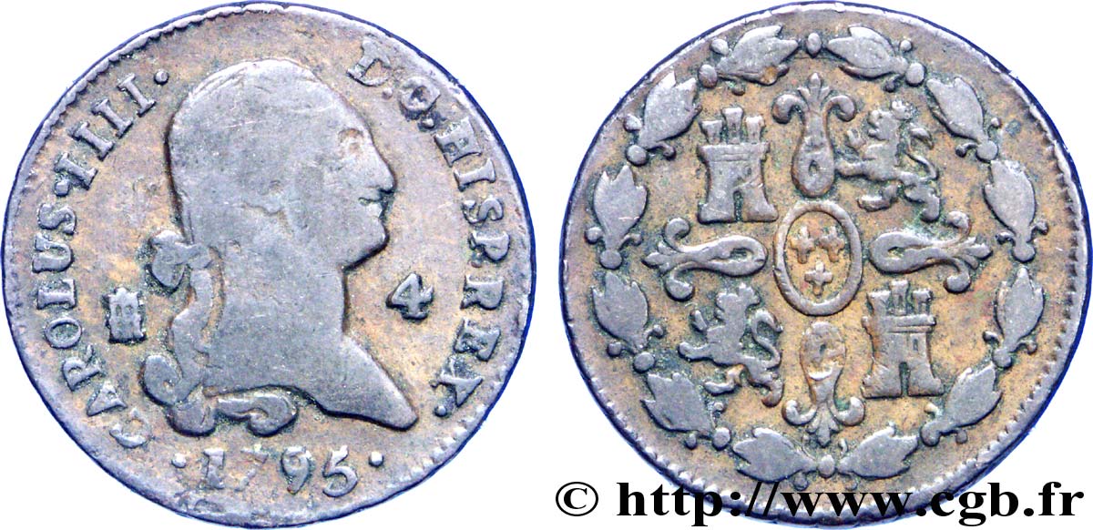 ESPAÑA 4 Maravedis Charles IIII 1795 Ségovie BC 
