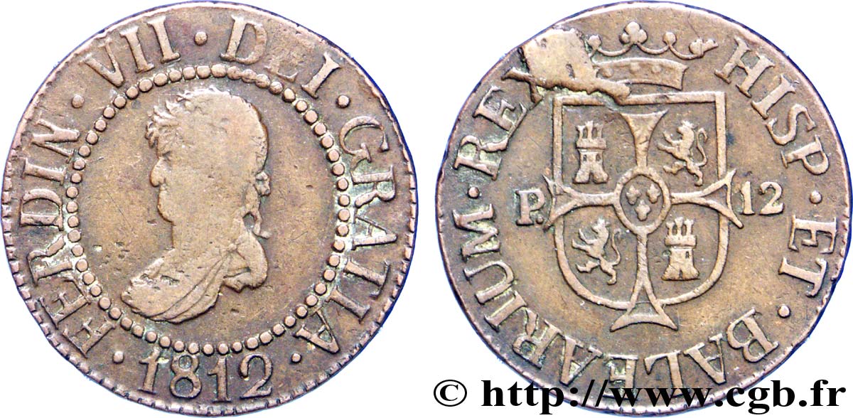 SPAIN - MAJORCA 12 Dineros Ferdinand VII / écu 1812  VF 