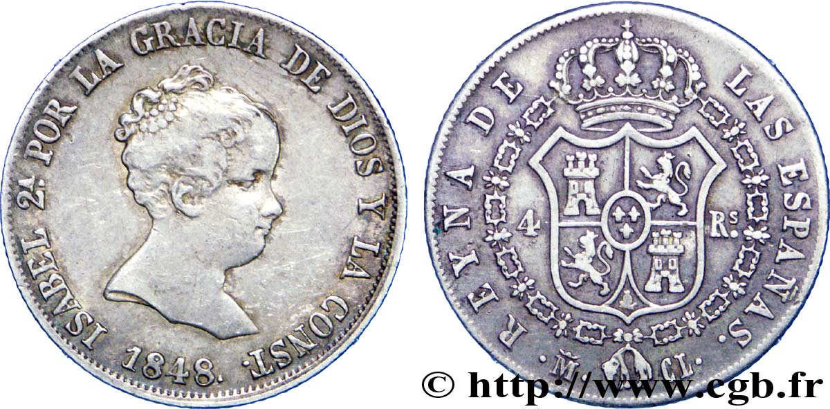 SPAIN 4 Reales Isabelle II 1848 Madrid AU 
