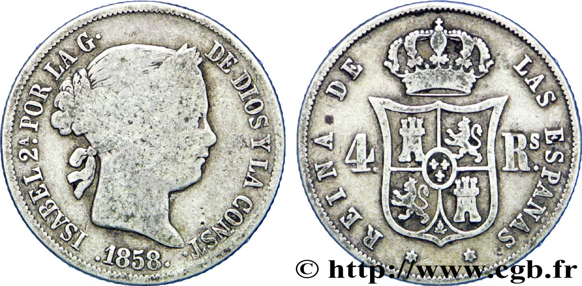 SPANIEN 4 Reales Isabelle II 1858 Madrid S 