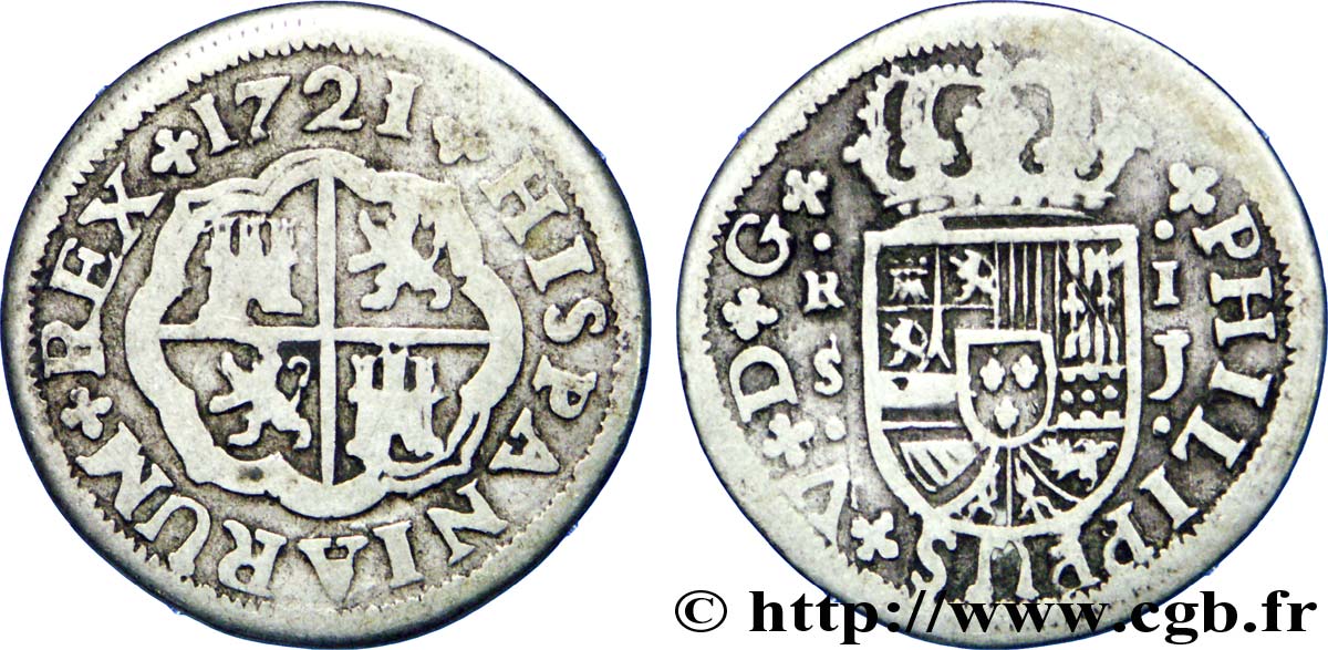 ESPAÑA 2 Reales au nom de Philippe V 1721 Séville BC 