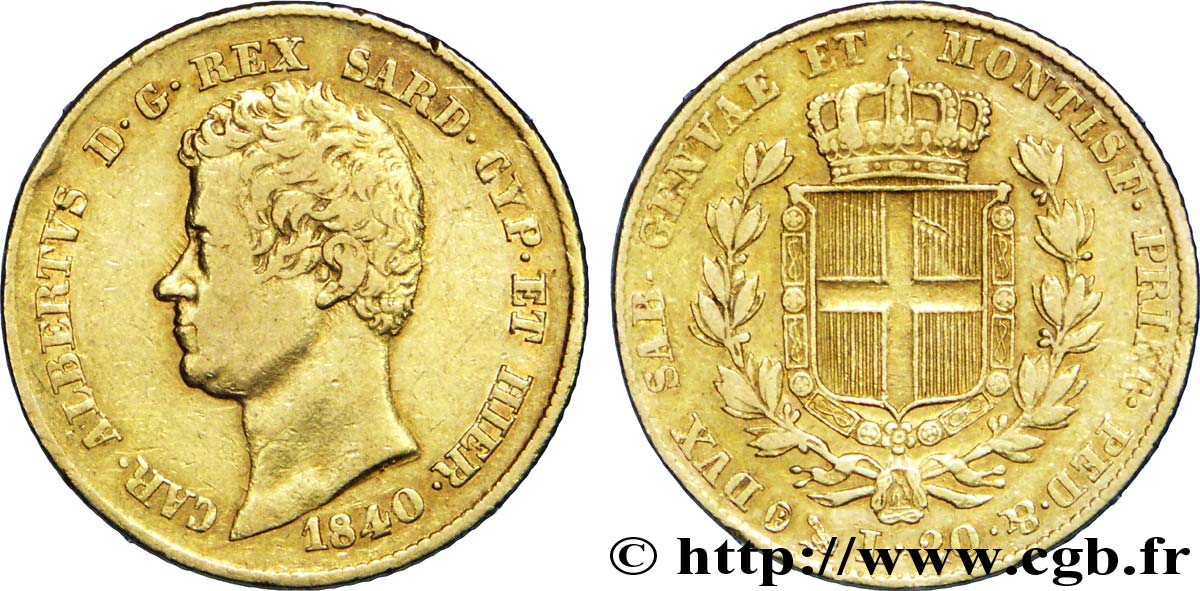 ITALIEN - KÖNIGREICH SARDINIEN 20 Lire Charles-Albert roi de Sardaigne 1840 Gênes fSS 