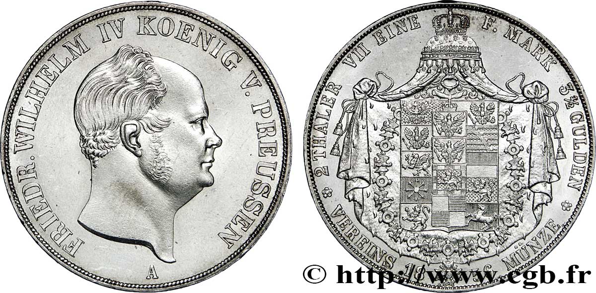 ALEMANIA - PRUSIA 2 Thaler Frédéric-Guillaume IV roi de Prusse / aigle 1856 Berlin EBC 