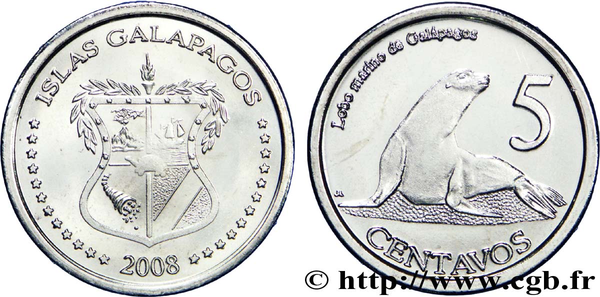 ISLAS GALAPAGOS 5 Centavos emblème / otarie des Îles Galapagos 2008  SC 