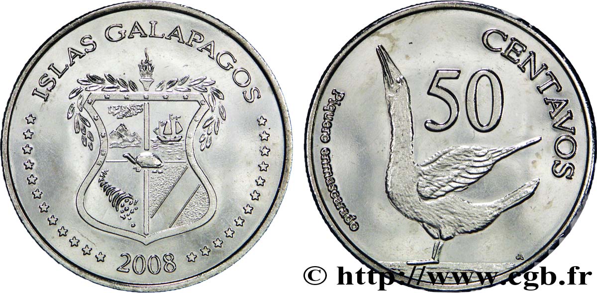 GALAPAGOS ISLANDS 50 Centavos emblème / Fou masqué (Sula dactylatra) 2008  MS 