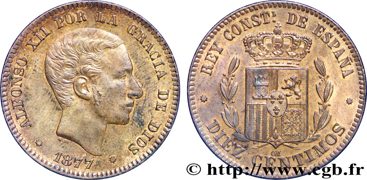 ESPAGNE 10 Centimos Alphonse XII 1877 Oeschger Mesdach & CO SUP 
