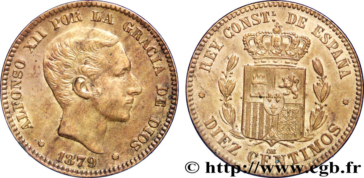SPAIN 10 Centimos Alphonse XII 1879 Oeschger Mesdach & CO AU 