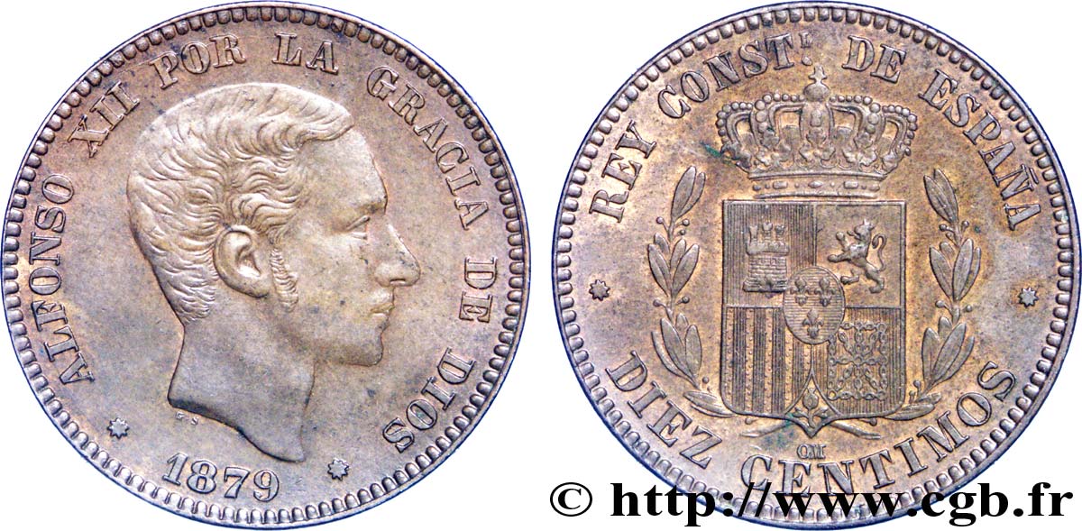 SPANIEN 10 Centimos Alphonse XII 1879 Oeschger Mesdach & CO VZ 