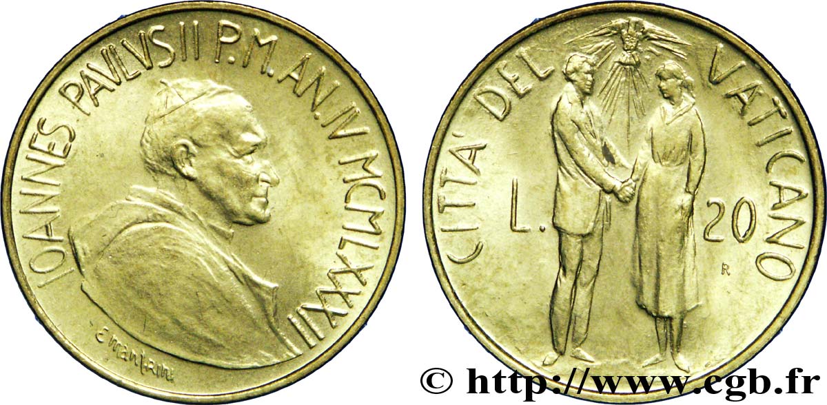 VATICAN AND PAPAL STATES 20 Lire Jean Paul II an IV / le mariage 1982  MS 