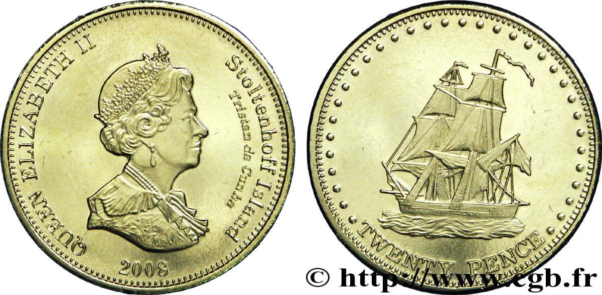 STOLTENHOFF ISLAND 20 Pence Elisabeth II / voilier 2008  fST 