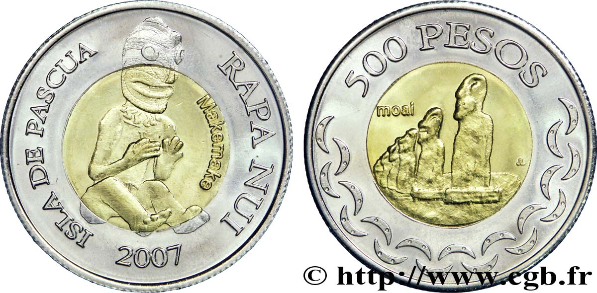ISOLA DI PASQUA 500 Pesos dieu Make-make / moaïs (statues de lîle de Pâques) 2007  MS 