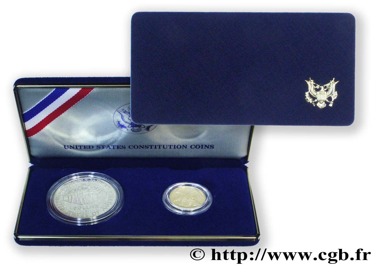 UNITED STATES OF AMERICA Coffret BE (proof) Bicentennaire de la constitution : 1 Dollar Argent et 5 Dollars Or 1987 West Point - W MS 